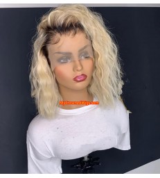 Brazilian Virgin Hair Ombre Blonde Curly Cob Lace Front Wig -【MCWBB5】