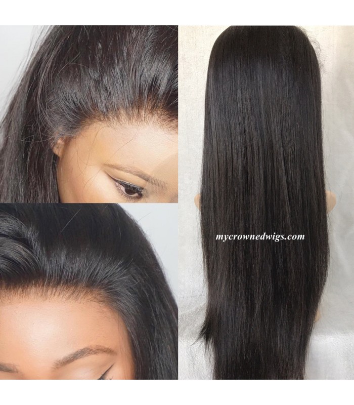 Brazilian virgin silk straight bleached knots lace front wig-[MCW601]