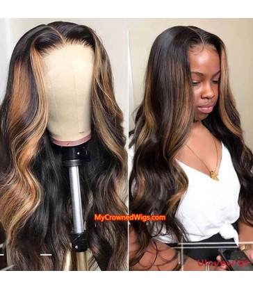 Honey Blonde Highlights - Ombre Loose Body Wave Human Hair Lace Wig 【MCWB3】
