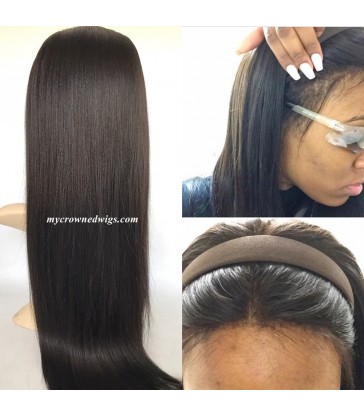 Brazilian virgin light yaki bleached knots full lace wig-[MCW602]