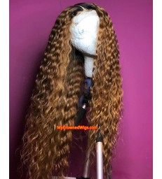 Virgin Human Hair Preplucked Ombre Blonde Water Wave 360 Wig--【MCW343】