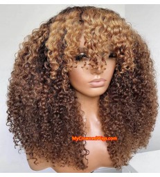 Brazilian Virgin ombre blonde curly hair with bangs 360 frontal Wig [BH005]
