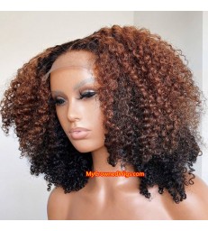 Ombre Curly 360 Human Hair Wig Virgin Hair Pre Plucked Bleach Knots [OC001]