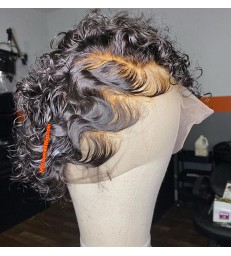 Brazilian Virgin Wave Curly Short Pixie Cut 13*6 lace frontal Wig [pc001]