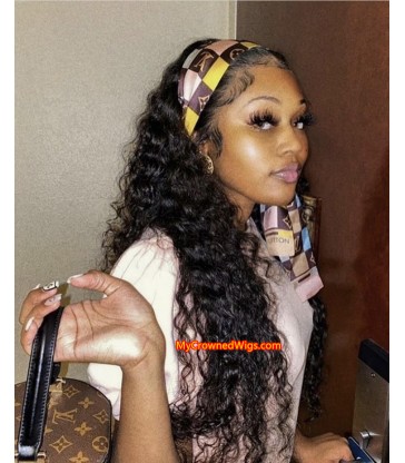 Headband Wig Curly wave Beginner Friendly Virgin Human Hair Wig 【HW002】