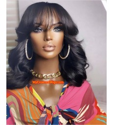 Virgin Human Hair Body Wave Bob With Bangs 360 Lace Wig--【BW111】