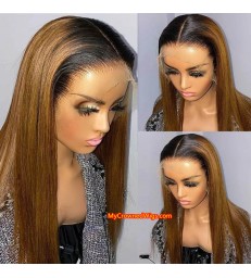 Brazilian Virgin Ombre Color Silk Straight Preplucked 360 Lace Wig -【MCW402】