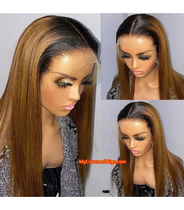 Brazilian Virgin Ombre Color Silk Straight Pre-plucked 360 Lace Wig [MCW402]