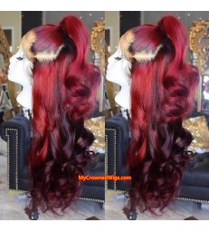 Ombre color loose wave 360 lace front human hair wig pre plucked with baby hair【LW001】