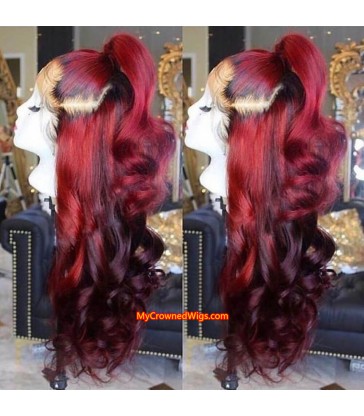 Ombre color loose wave 360 lace front human hair wig pre plucked with baby hair【LW001】