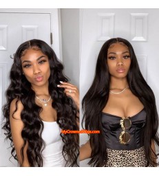 Stock 13x6 kinky straight long parting Virgin Human Hair Lace Front Wigs [LF001]