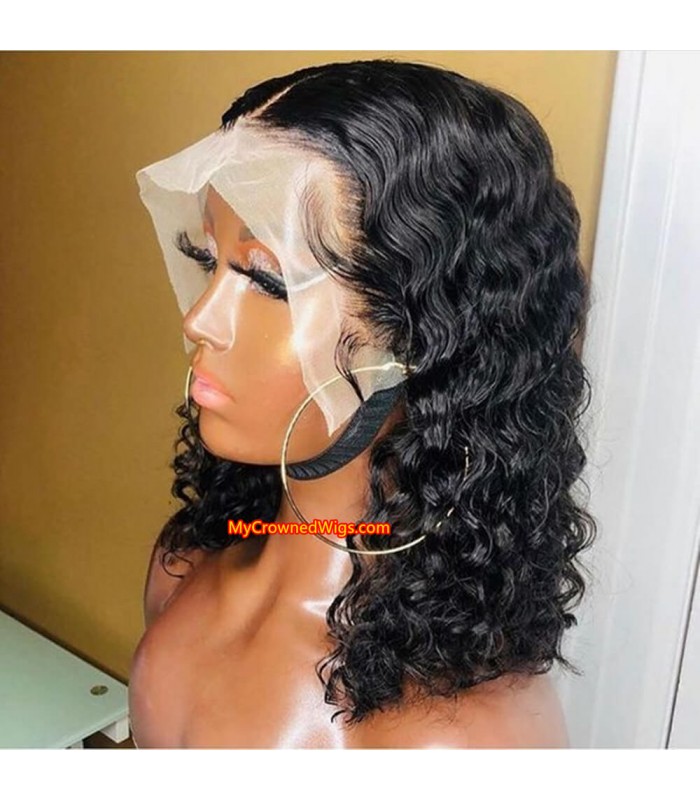 Bob curly 370 lace front human hair wig pre plucked with baby hair long deep parting【MCW381】