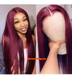 99J Burgundy Color Silk Straight Human Hair 360 Wig--【MCW103】