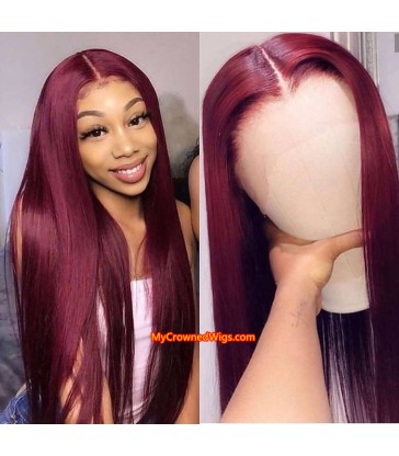 99J Colored Affordable Straight Hair Lace Front Wigs Brazilian Human Hair Real Hair Wigs For Women [mcw103]