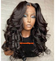 Preplucked hairline middle part loose wavy human hair 360 lace front wig [lw002]