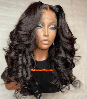 Preplucked hairline middle part loose wavy human hair 360 lace front wig [lw002]