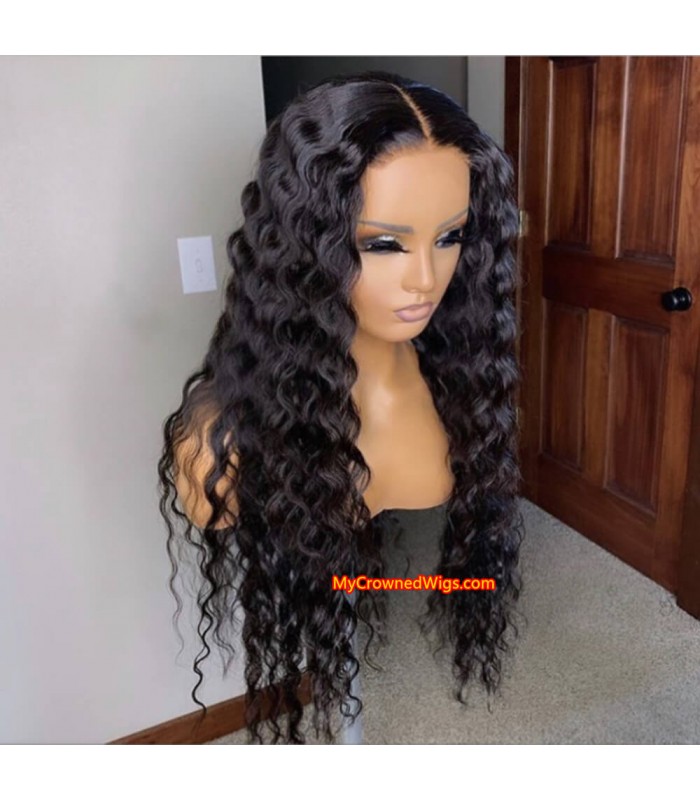 Virgin Hair Pre-plucked Deep Wave 5x5 HD Lace Closure Wig--【HCW004】