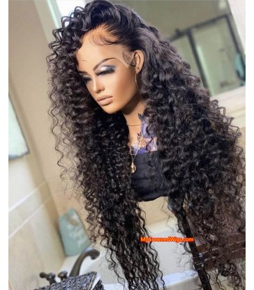 Preplucked hairline romantic curly human hair 360 lace front wig [lf008]