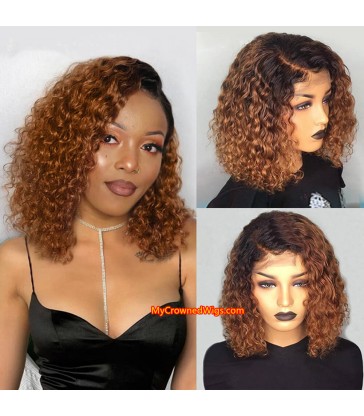 Brazilian Virgin human hair Ombre Curly bob 360 wigs with pre plucked hairline--[MCWB5]