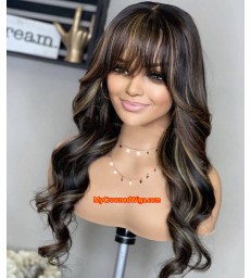 Brazilian virgin highlights color body wave with bangs 360 frontal wig -[MCW396]