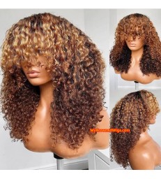 Ombre Color Curly Hair With Bangs 360 Lace Wig【mc001】