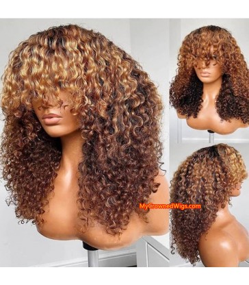 Ombre Color Curly Hair With Bangs 360 Lace Wig【mc001】