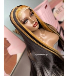 Highlight Wig Human Hair Blonde Streaks 360 Lace Wigs---[BS001]