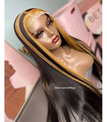 Brazilian virgin Highlight Wig Human Hair Blonde Streaks 360 Lace Wigs --[BS001]