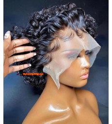 Brazilian Virgin Tropical curly Short Pixie Cut 13*6 lace frontal Wig [lf004]