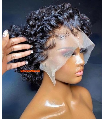 Tropical curly Short Pixie Cut lace frontal Wig