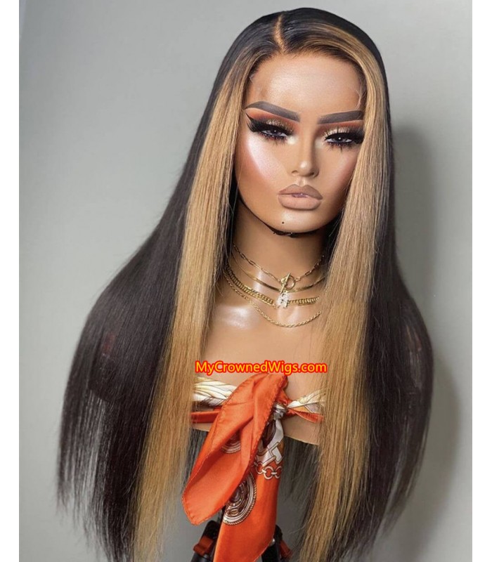 Pre Plucked 360 Lace Wig Ombre Highlight Silk Straight Virgin Hair [hl003]
