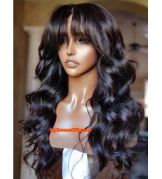 Stock Brazilian virgin human hair body wave with bangs 360 frontal wig -[MCW388]