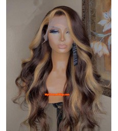 Chocolate Brown Skunk Stripe Body Wave Hair 360 Lace Front Human Hair Wigs-[MCW397]