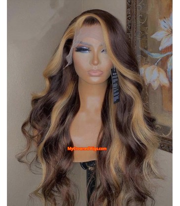 Brazilian virgin highlights color body wave 360 frontal wig -[MCW397]