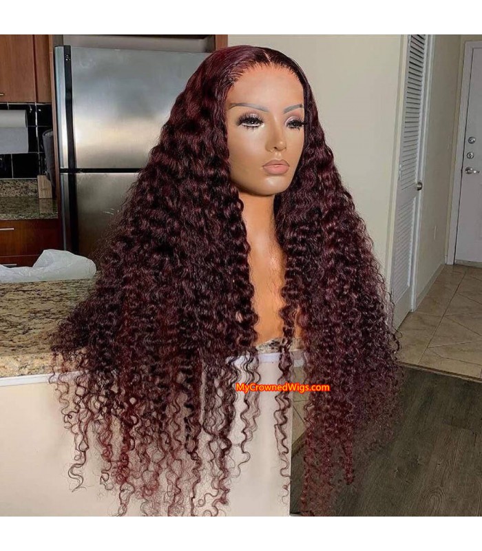 99J Colored Affordable Curly Hair 360 lace Front Wigs Brazilian Virgin Human Hair [MCW104]