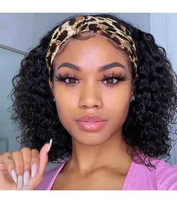 Ready to Wear Headband Wig Curly Bob Beginner Friendly Virgin Human Hair Wigs [HW005]