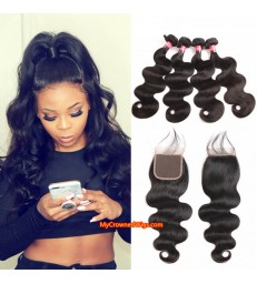 3 Brazilian Virgin Bundles With 4x4 Lace Closure -【MCW937】