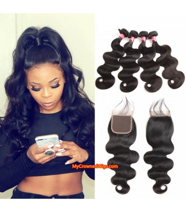 silk straight 3 brazilian virgin bundles with a lace closure [MCW937]