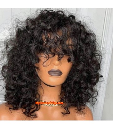 Brazilian virgin human hair Natural curly 360 wigs with bangs--[MCW999]