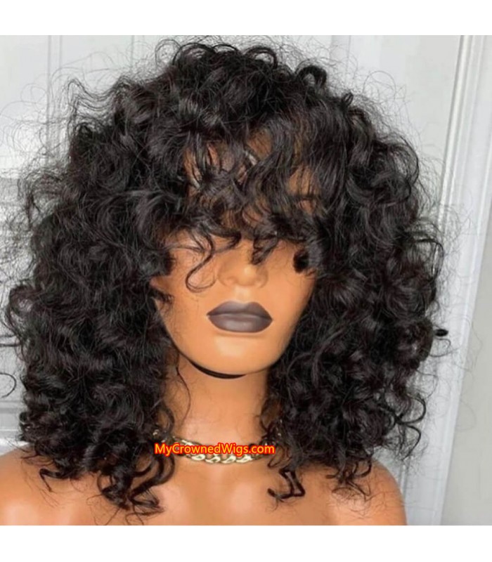 Brazilian virgin human hair Natural curly 360 wigs with bangs