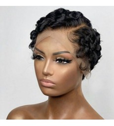 Virgin human Hair 150% density Wave Pixie Cut 13x6 Lace Wig -【LFW05】