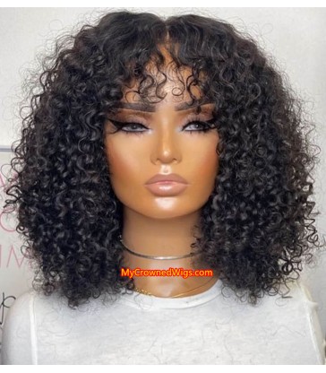 Brazilian virgin human hair Natural curly 360 wigs with bangs--[MCW999]