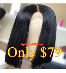 【Ready to ship】Brazilian hair silk straight blunt cut bob 2*4 closure wig--[MCW802]