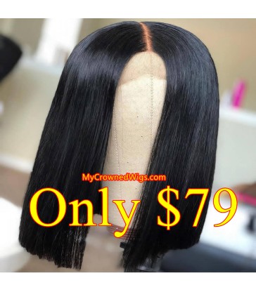 brazilian hair silk straight lace front blunt cut BOB--[MCW802]