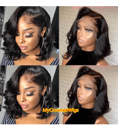Virgin Human Hair Side Parting Short Wavy Bob 360 Lace Wig--【MCW390】