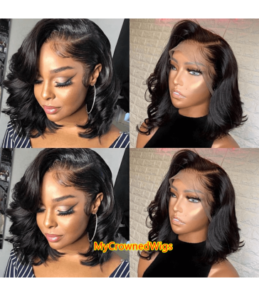 Brazilian Virgin Short Wavy Bob 13*6 Lace Front Wig With Baby Hair [MCW390]