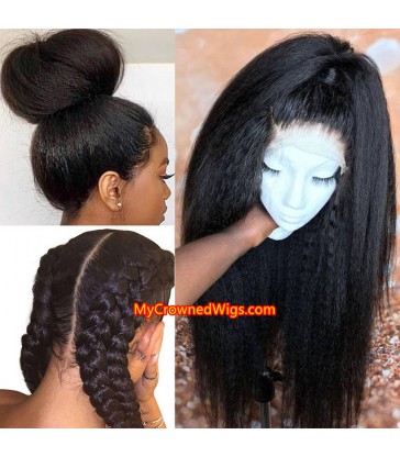 Brazilian virgin human hair kinky straight full lace wig