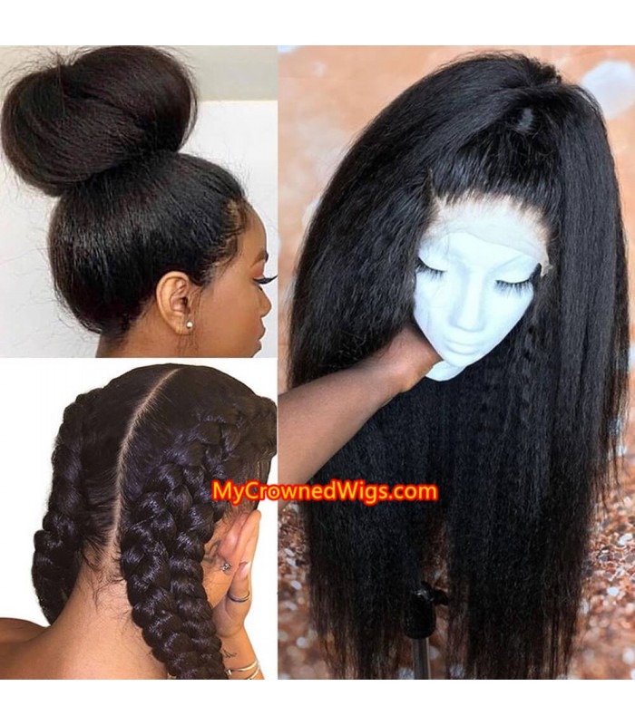 Brazilian virgin human hair kinky straight full lace wig