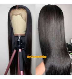 Stock 13x6 kinky straight long parting Virgin Human Hair Lace Front Wigs [LF001]