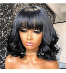 Brazilian virgin soft wavy curls 360 frontal wig with bangs--[MCWCC4]